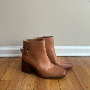 Vince Camuto Cognac Leather Ankle Booties with Side Buckle